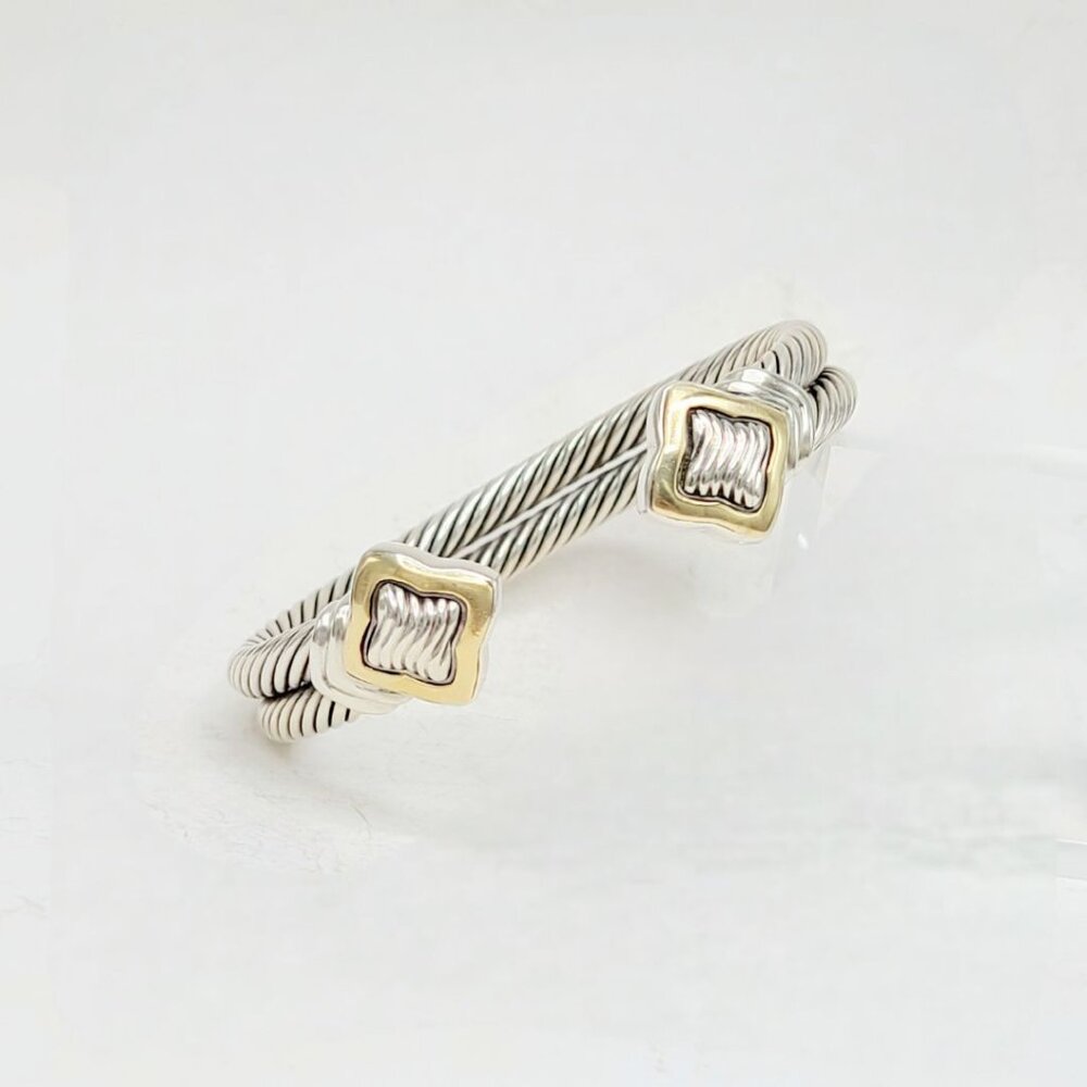 David Yurman Double Cable Quatrefoil Bracelet w/ 18K Yellow Gold - Medium - RARE
